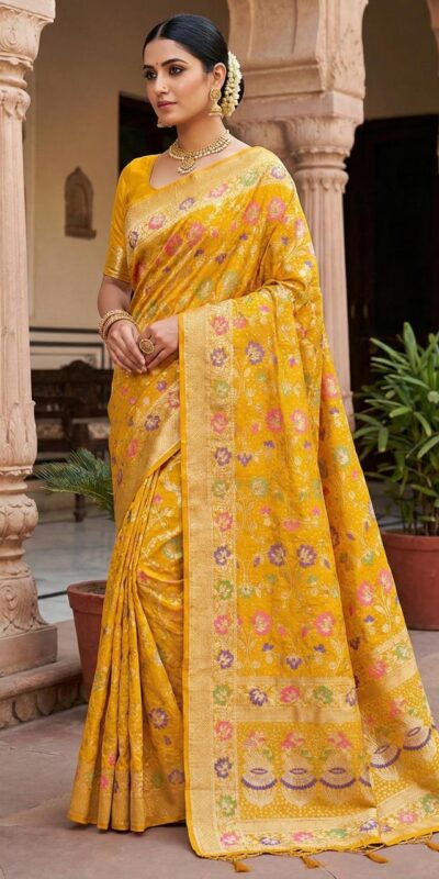 Yellow Banarasi Silk Zari Work All Over Saree