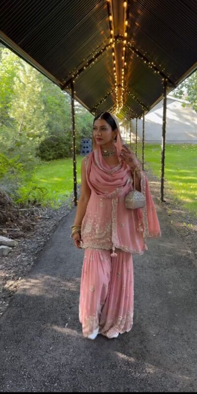 Light Peach Georgette Embroidery Work Salwar Suit