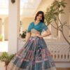 Teal Russian Silk Embroidery Work Lehenga Choli
