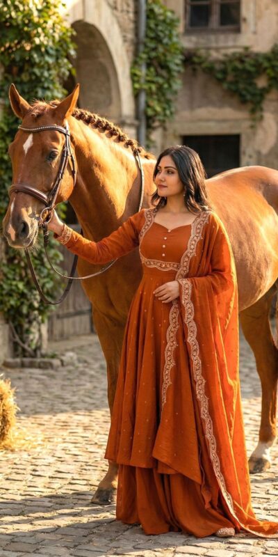 Rust Vichitra Silk Zari Embroidery Work Salwar Suit