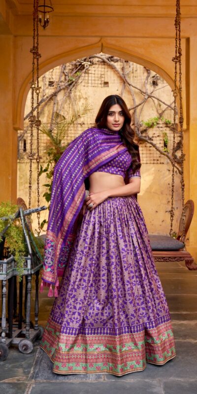 Purple Tasar Silk Gotta Patti Lace Work Lehenga Choli