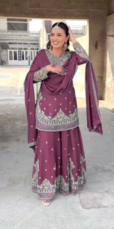 Onion Chinon Silk Embroidery Work Salwar Suit