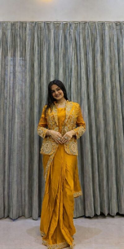 Mustered Rangoli Silk Embroidery Work Saree