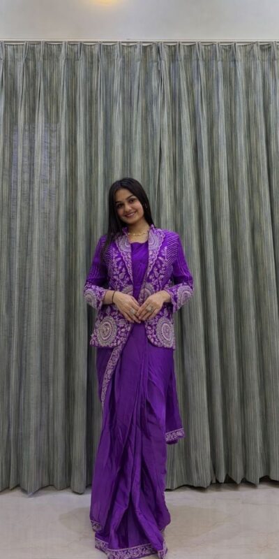 Purple Rangoli Silk Embroidery Work Saree