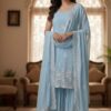 Sky Blue Peach Georgette Embroidery Work Salwar Suit