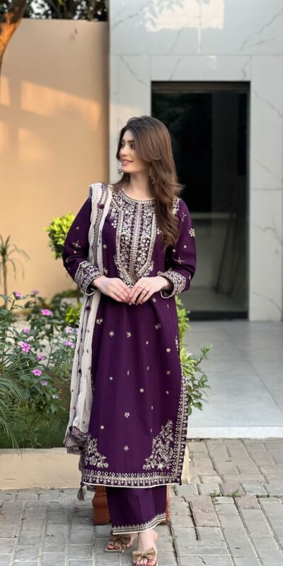 Wine Faux Georgette Sequence Work Salwar Suit