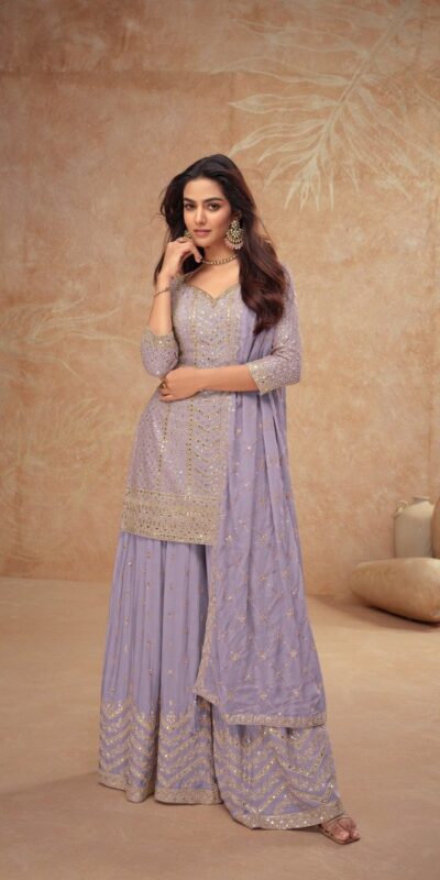 Lavender Chinon Sequence Work Salwar Suit