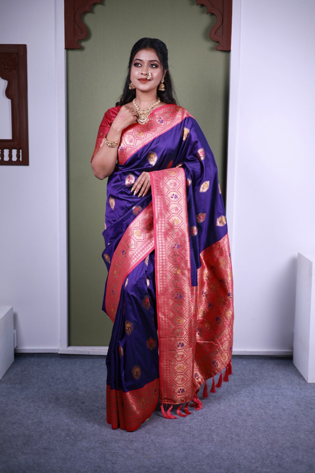 Royal Blue Soft Paithani Silk Zari Lace Work Saree