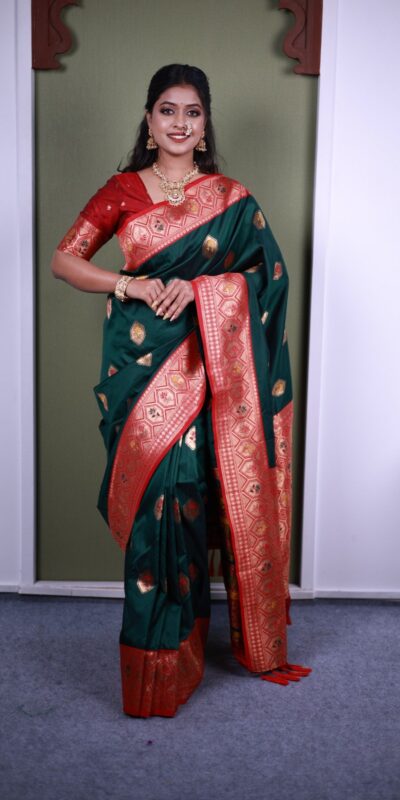 Green Soft Paithani Silk Zari Lace Work Saree