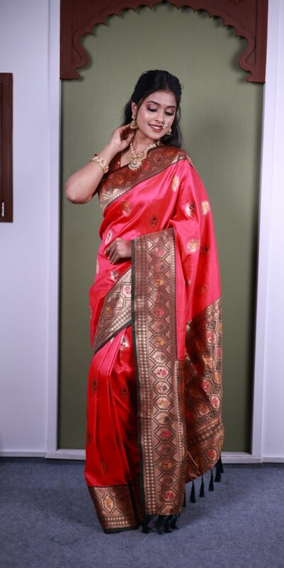 Pink Soft Paithani Silk Zari Lace Work Saree