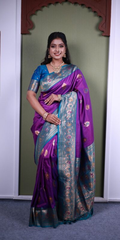 Purple Soft Paithani Silk Zari Lace Work Saree