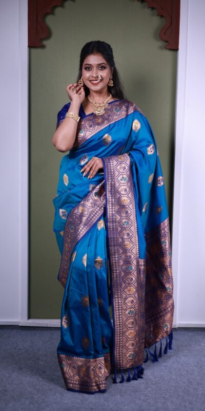 Blue Soft Paithani Silk Zari Lace Work Saree