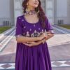 Purple Crap Silk Embroidery Work Gown
