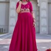 Pink Crap Silk Embroidery Work Gown