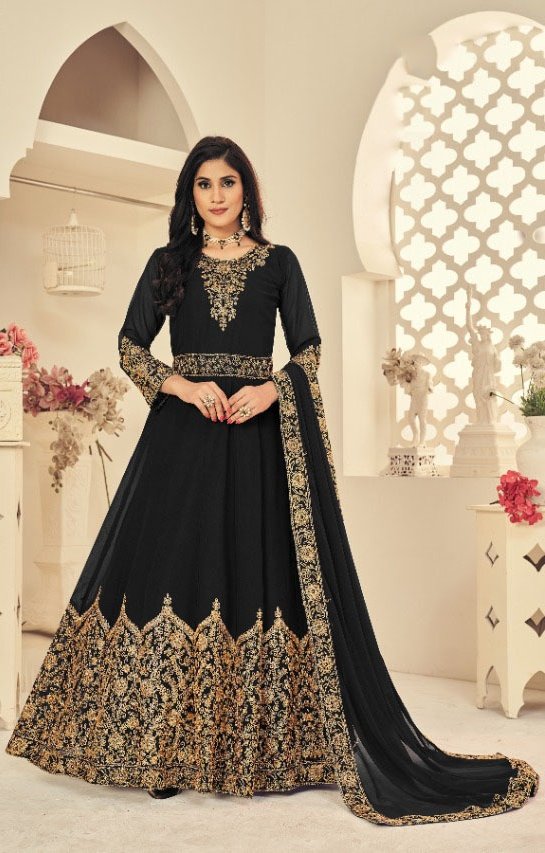 DS 1121 Black Georgette Salwar Suit with Stone Work. Get it for ₹1999. Wedding, Party, Festive, Events, Delivery 4-6 Working Days. Shop now. | Gowns, Bollywood Gowns, Creative Gowns, Designer Gowns, Embroidered Gowns, Party Wear Gowns