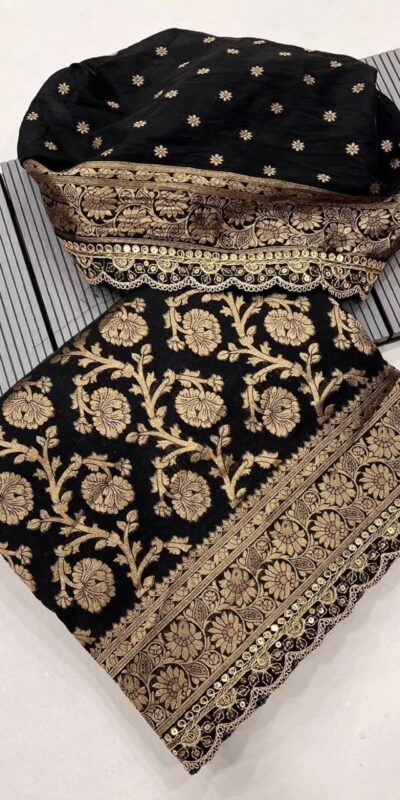 MS 451 Black Litchi Silk Saree with Embroidery Work & Lace Work. Available at ₹1399 only. Delivery 4-6 Working Days. Shop now. | Designer Sarees, Sarees, Bollywood Sarees, Creative Sarees, Embroidered Sarees, Ethnic Saree, Modern Digital sarees, Party Wear Sarees