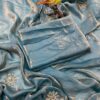 Blue Fandy Satin Silk Bead Work Saree