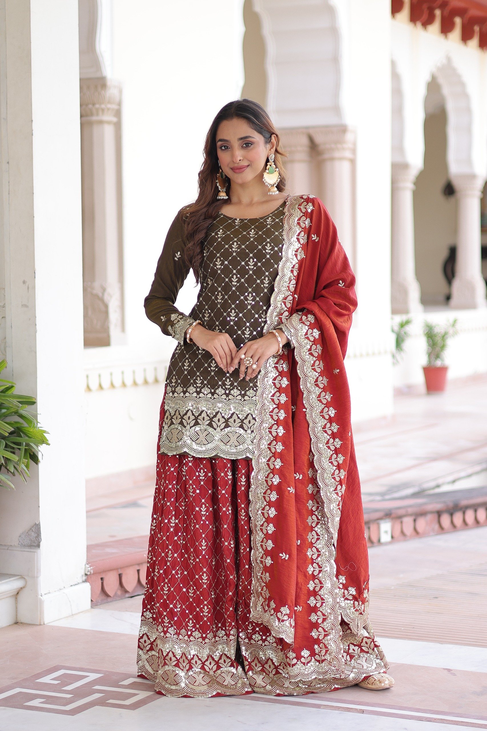 Brown Vichitra Silk Zari Embroidery Work Salwar Suit
