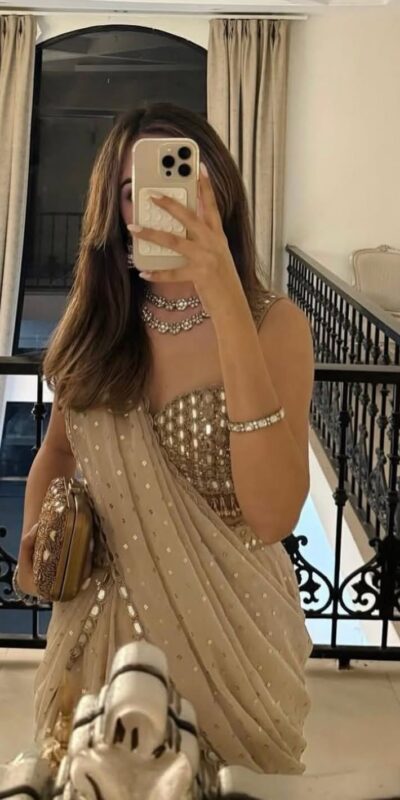 BD 1821 Chiku in Faux Georgette Mirror Work Saree . Wedding, Party, Festive, Events, Grab it for ₹2499. Delivery 4-6 Working Days. Shop now. | Designer Sarees, Sarees, Bollywood Sarees, Creative Sarees, Embroidered Sarees, Ethnic Saree, Modern Digital sarees, Party Wear Sarees