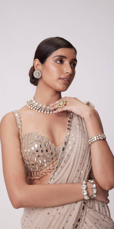 BD 1821 Chiku in Faux Georgette Mirror Work Saree . Wedding, Party, Festive, Events, Grab it for ₹2499. Delivery 4-6 Working Days. Shop now. | Designer Sarees, Sarees, Bollywood Sarees, Creative Sarees, Embroidered Sarees, Ethnic Saree, Modern Digital sarees, Party Wear Sarees