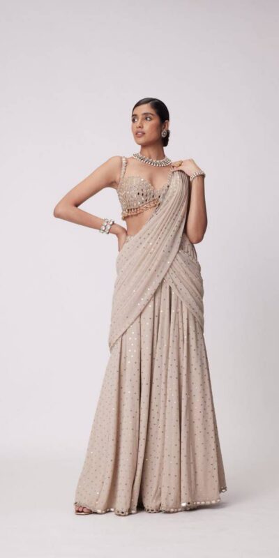 BD 1821 Chiku in Faux Georgette Mirror Work Saree . Wedding, Party, Festive, Events, Grab it for ₹2499. Delivery 4-6 Working Days. Shop now. | Designer Sarees, Sarees, Bollywood Sarees, Creative Sarees, Embroidered Sarees, Ethnic Saree, Modern Digital sarees, Party Wear Sarees