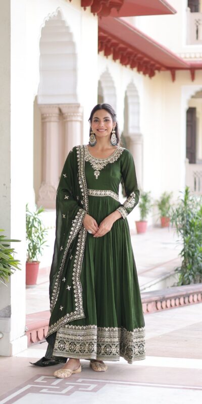 KA 1215 Green Vichitra Silk Gown Perfect for Wedding, Party, Holi, Anniversary, Mehendi –. Grab it for ₹2449. Delivery 4-6 Working Days. Shop now. | Gowns, Bollywood Gowns, Creative Gowns, Designer Gowns, Embroidered Gowns, Party Wear Gowns