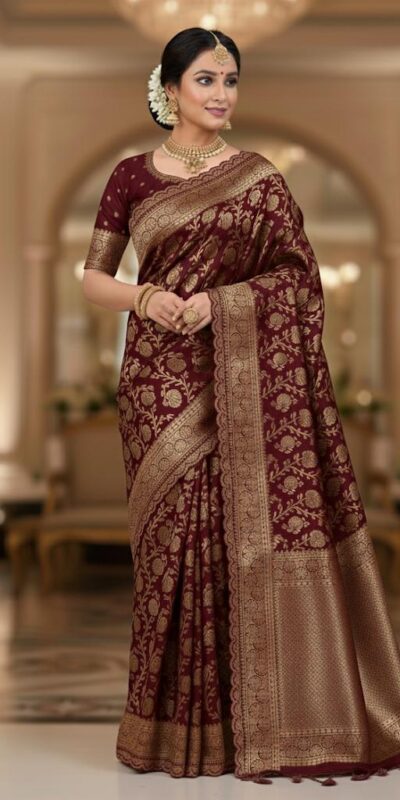 MS 451 Maroon Litchi Silk Saree with Embroidery Work & Lace Work. Available at ₹1399 only. Delivery 4-6 Working Days. Shop now. | Designer Sarees, Sarees, Bollywood Sarees, Creative Sarees, Embroidered Sarees, Ethnic Saree, Modern Digital sarees, Party Wear Sarees