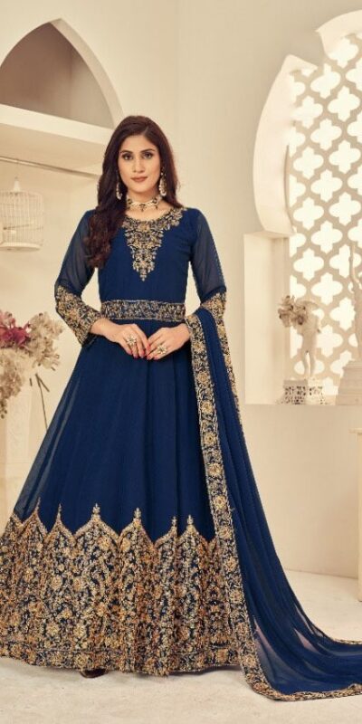 DS 1121 Navy Blue Georgette Salwar Suit with Stone Work. Get it for ₹1999. Wedding, Party, Festive, Events, Delivery 4-6 Working Days. Shop now. | Gowns, Bollywood Gowns, Creative Gowns, Designer Gowns, Embroidered Gowns, Party Wear Gowns