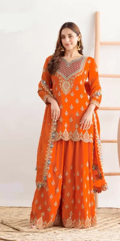 FC 725 Orange Chinon Salwar Suit Perfect for Wedding, Party, Ethnic Day, Makar Sankranti, Cultural Events – . Best Price ₹3049. Delivery 4-6 Working | Jump Suits, Salwar suit, Casual Suits, Creative suits, Designer Suits, Palazzo Suits, Party Wear Suits, Patiala Suits, Straight Suits