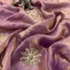 Purple Fandy Satin Silk Bead Work Saree