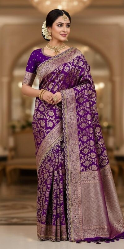 MS 451 Purple Litchi Silk Saree with Embroidery Work & Lace Work. Available at ₹1399 only. Delivery 4-6 Working Days. Shop now. | Designer Sarees, Sarees, Bollywood Sarees, Creative Sarees, Embroidered Sarees, Ethnic Saree, Modern Digital sarees, Party Wear Sarees
