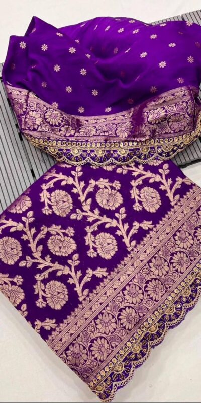 MS 451 Purple Litchi Silk Saree with Embroidery Work & Lace Work. Available at ₹1399 only. Delivery 4-6 Working Days. Shop now. | Designer Sarees, Sarees, Bollywood Sarees, Creative Sarees, Embroidered Sarees, Ethnic Saree, Modern Digital sarees, Party Wear Sarees