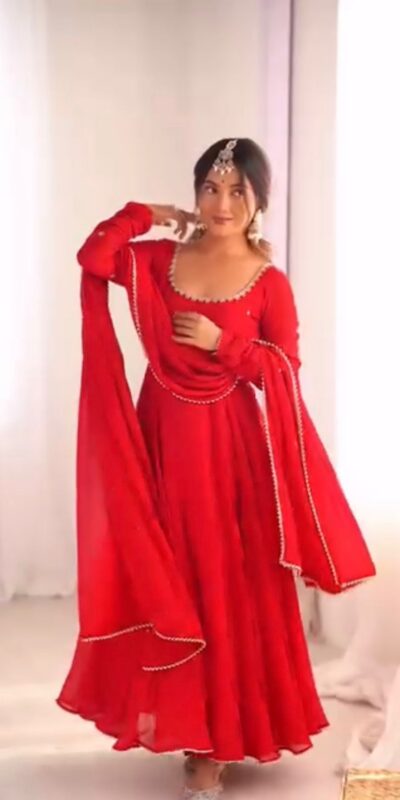 LKD 1527 Red in Faux Georgette ace Work Gown . Wedding, Party, Festive, Events, Exclusive Offer ₹2049. Delivery 4-6 Working Days. Shop now. | Gowns, Bollywood Gowns, Creative Gowns, Designer Gowns, Embroidered Gowns, Party Wear Gowns