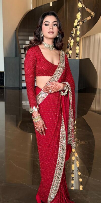 BD 1811 Red in Faux Georgette Mirror Work & Embroidery Work Saree . Exclusive Offer ₹2049. Delivery 4-6 Working Days. Shop now. | Designer Sarees, Sarees, Bollywood Sarees, Creative Sarees, Embroidered Sarees, Ethnic Saree, Modern Digital sarees, Party Wear Sarees