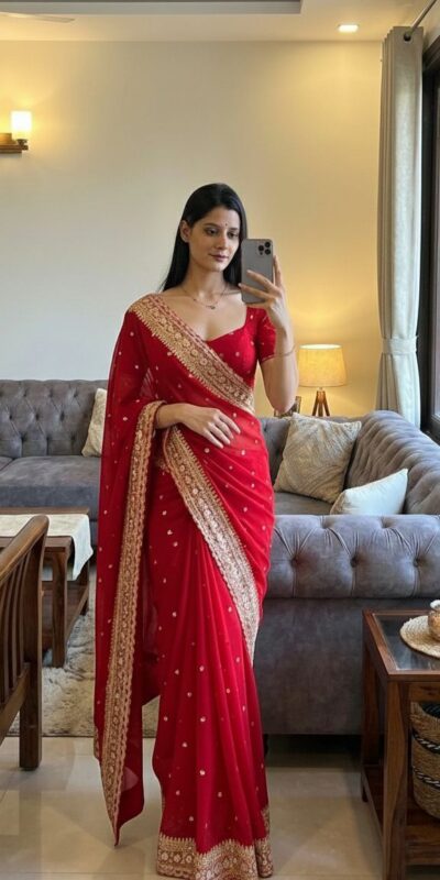 NC 5544 Red Color with Sequins & Embroidery Work Georgette Saree . Festive Deal ₹1949. Delivery 4-6 Working Days. Shop now. | Designer Sarees, Sarees, Bollywood Sarees, Creative Sarees, Embroidered Sarees, Ethnic Saree, Modern Digital sarees, Party Wear Sarees