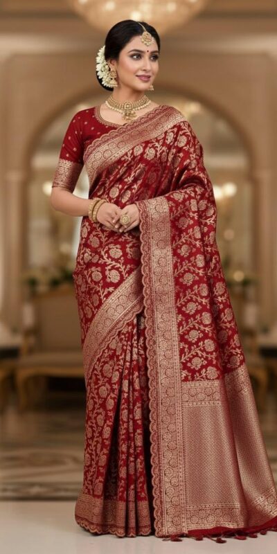 MS 451 Red Litchi Silk Saree with Embroidery Work & Lace Work. Available at ₹1399 only. Delivery 4-6 Working Days. Shop now. | Designer Sarees, Sarees, Bollywood Sarees, Creative Sarees, Embroidered Sarees, Ethnic Saree, Modern Digital sarees, Party Wear Sarees