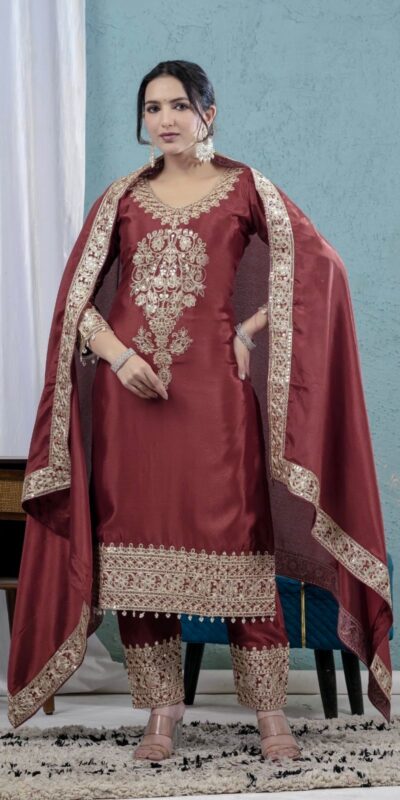 ND 5034 Rust Chinon Silk Salwar Suit with Lace Work & Embroidery Work. Best Price ₹2099. Delivery 4-6 Working Days. Shop now. | Jump Suits, Tops & Bottoms, Track Suits, Salwar suit, Casual Suits, Creative suits, Designer Suits, Palazzo Suits, Party Wear Suits, Patiala Suits, Straight Suits, Trendy Wear