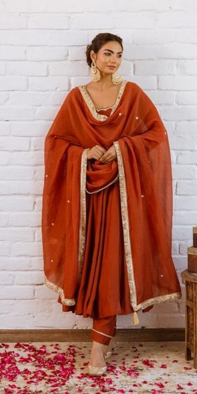 SRk 5324 Rust Color Vichitra silk Gown with Bead Work & Lace Work. Now at just ₹1849. Delivery 4-6 Working Days. Shop now. | Gowns, Bollywood Gowns, Creative Gowns, Designer Gowns, Embroidered Gowns, Party Wear Gowns
