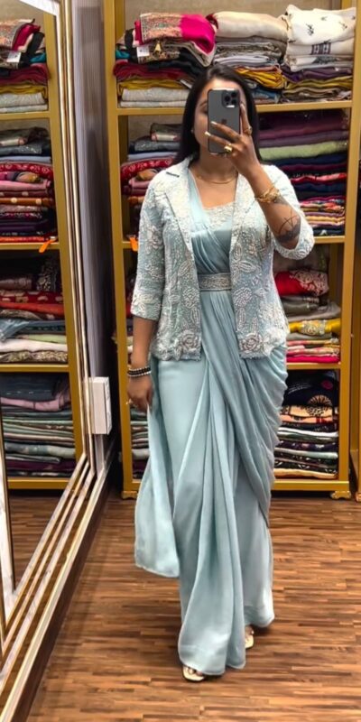 BB 58 Sky Blue Chinon Silk Saree Perfect for Wedding, Party, Engagement, Baby Shower, Sangeet – . Available at ₹1999 only. Delivery 4-6 Working Day | Designer Sarees, Sarees, Bollywood Sarees, Creative Sarees, Embroidered Sarees, Ethnic Saree, Modern Digital sarees, Party Wear Sarees