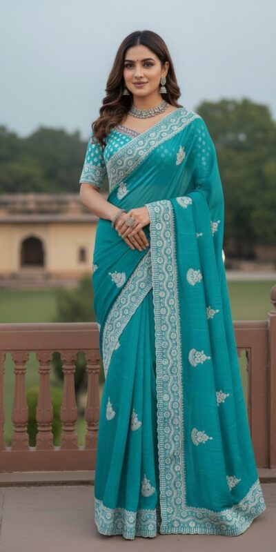 JR 654 Sky Blue Color Soft Gold Crush Saree with Embroidery Work. Affordable Price ₹2049. Delivery 4-6 Working Days. Shop now. | Designer Sarees, Sarees, Bollywood Sarees, Creative Sarees, Embroidered Sarees, Ethnic Saree, Modern Digital sarees, Party Wear Sarees