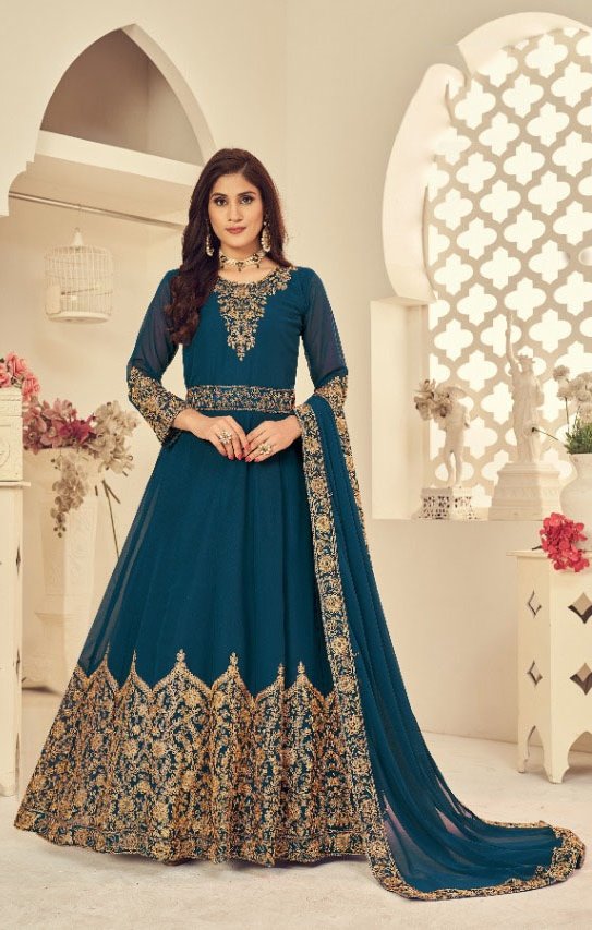 DS 1121 Tea Georgette Salwar Suit with Stone Work. Get it for ₹1999. Wedding, Party, Festive, Events, Delivery 4-6 Working Days. Shop now. | Gowns, Bollywood Gowns, Creative Gowns, Designer Gowns, Embroidered Gowns, Party Wear Gowns