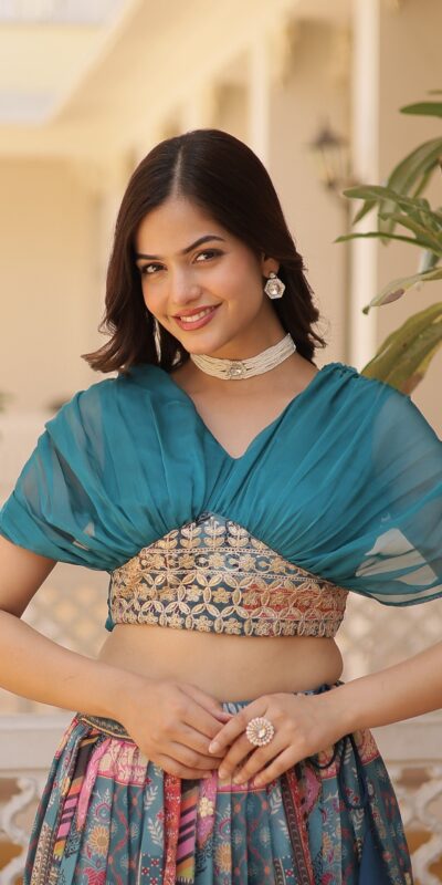 KA 5032 Teal Lehenga Choli Perfect for Wedding, Party, Temple Visit, Anniversary, Haldi – Best Price ₹3149. Delivery 4-6 Working Days. Shop now. | Lehenga, Bollywood Lehenga, Creative Lehenga, Designer Lehenga, Embroidered Lehenga, Party Wear Lehenga