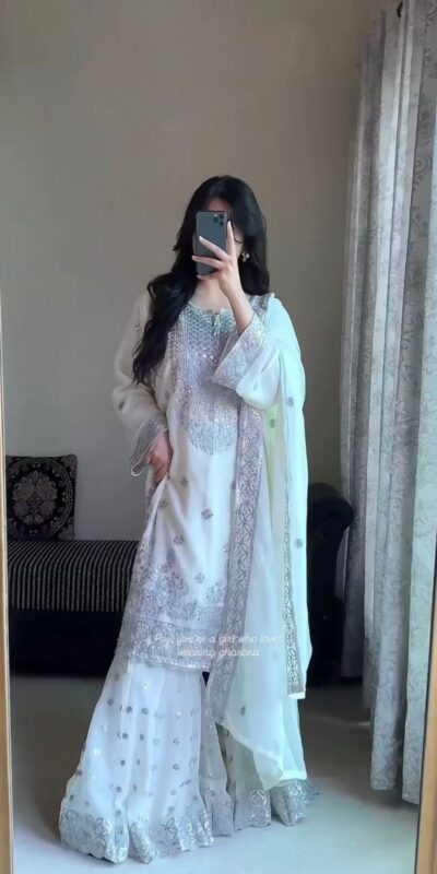 KD 1561 White Faux Georgette Salwar Suit Perfect for Wedding, Party, Holi, Haldi, Sangeet – . Best Price ₹2399. Delivery 4-6 Working Days. Shop now. | Jump Suits, Salwar suit, Casual Suits, Creative suits, Designer Suits, Palazzo Suits, Party Wear Suits, Patiala Suits, Straight Suits