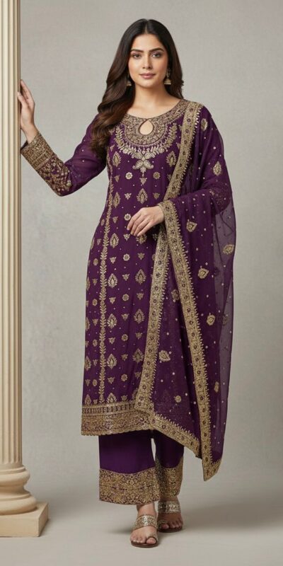 SRK 5231 Wine Color Pure Chinon Silk With Embroidery Sequence Work Salwar Suit Casual, Wedding, Party, Festive, Events Etc.4-6 Working Days@ 2699/-only | Jump Suits, Salwar suit, Casual Suits, Creative suits, Designer Suits, Palazzo Suits, Party Wear Suits, Patiala Suits, Straight Suits