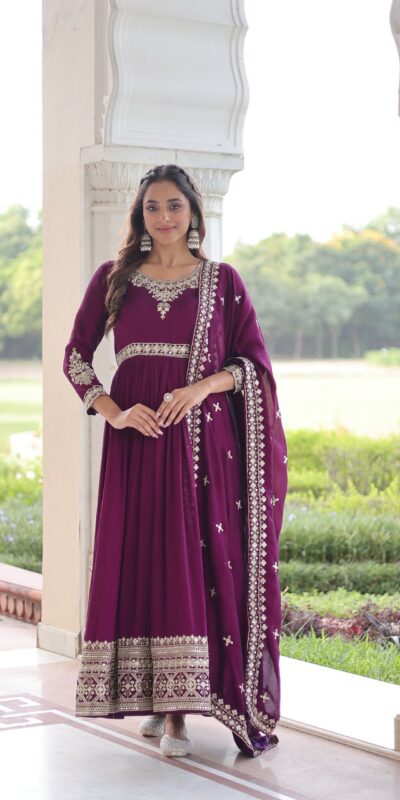 KA 1215 Wine Vichitra Silk Gown Perfect for Wedding, Party, Holi, Anniversary, Mehendi –. Grab it for ₹2449. Delivery 4-6 Working Days. Shop now. | Gowns, Bollywood Gowns, Creative Gowns, Designer Gowns, Embroidered Gowns, Party Wear Gowns