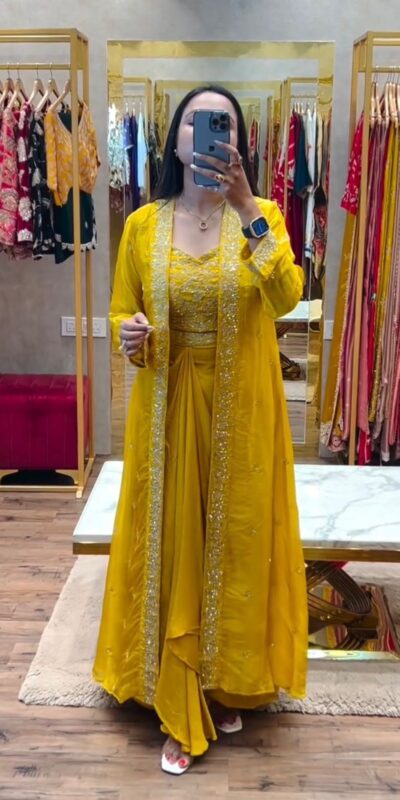BB 56 Yellow Chinon Silk Dhoti Suit with Embroidery Work & Sequins Work. Grab it for ₹1899. Delivery 4-6 Working Days. Shop now. | Jump Suits, Salwar suit, Casual Suits, Creative suits, Designer Suits, Palazzo Suits, Party Wear Suits, Patiala Suits, Straight Suits