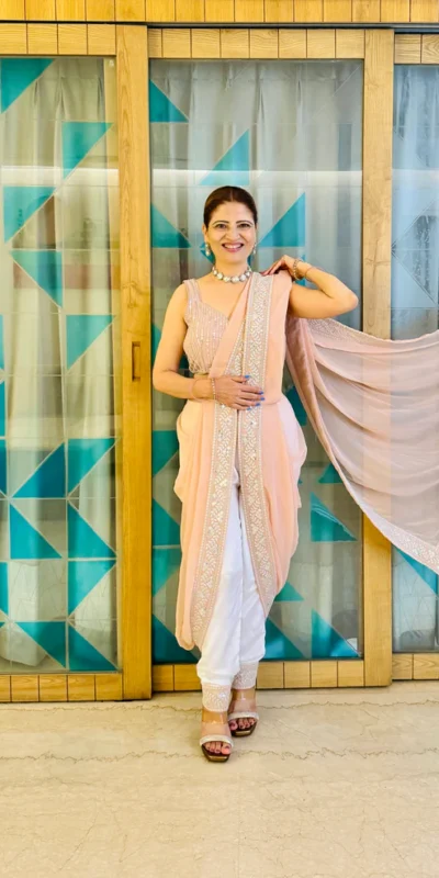 Fancy Light Peach Georgette Sequins Work Salwar Suit