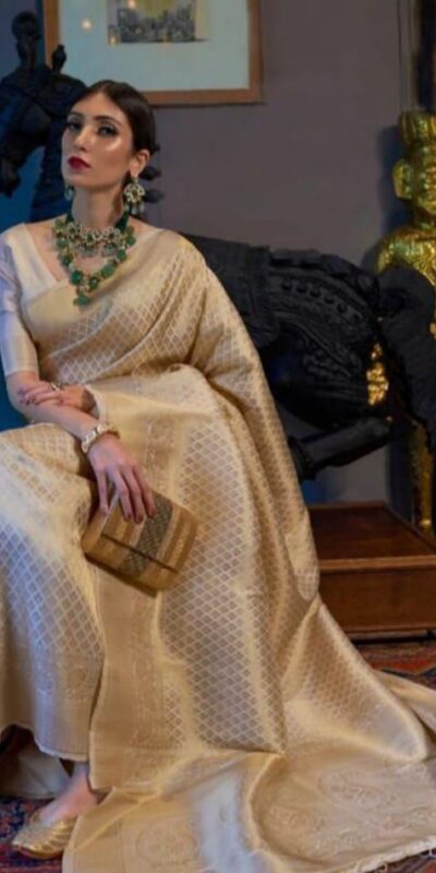 KPR 073 Off White Soft Lichi Silk Saree Perfect for Wedding, Party, Reception, Diwali, Ethnic Day – . Affordable Price ₹1299. Delivery 4-6 Working Days. | Designer Sarees, Sarees, Bollywood Sarees, Creative Sarees, Embroidered Sarees, Ethnic Saree, Modern Digital sarees, Party Wear Sarees
