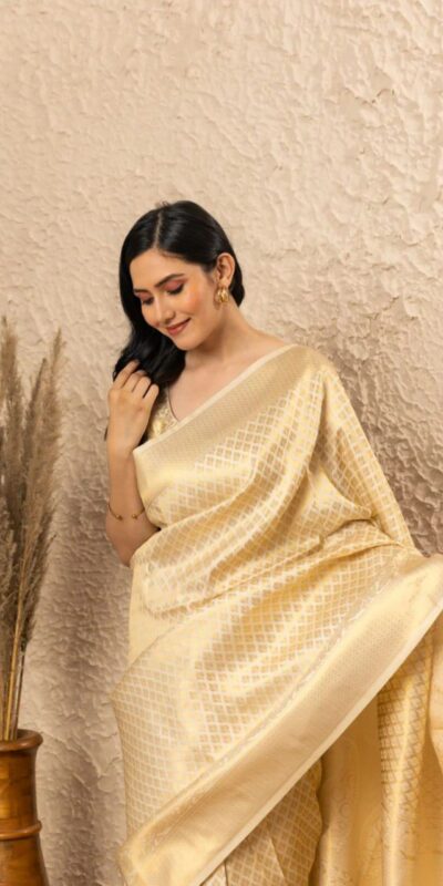 KPR 073 Off White Soft Lichi Silk Saree Perfect for Wedding, Party, Reception, Diwali, Ethnic Day – . Affordable Price ₹1299. Delivery 4-6 Working Days. | Designer Sarees, Sarees, Bollywood Sarees, Creative Sarees, Embroidered Sarees, Ethnic Saree, Modern Digital sarees, Party Wear Sarees