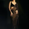 Black Faux Georgette Embroider Sequins Work Saree